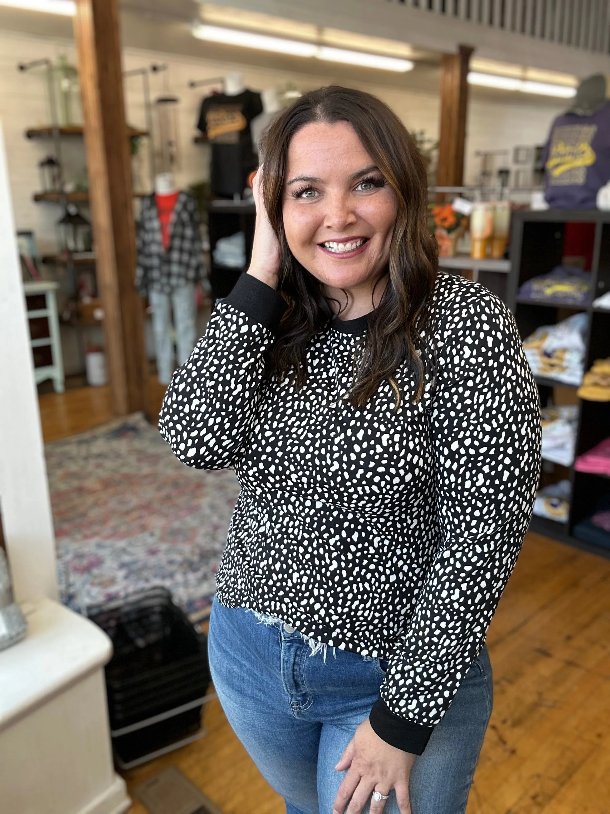Black Animal Spotted Long Sleeve Top - Plus