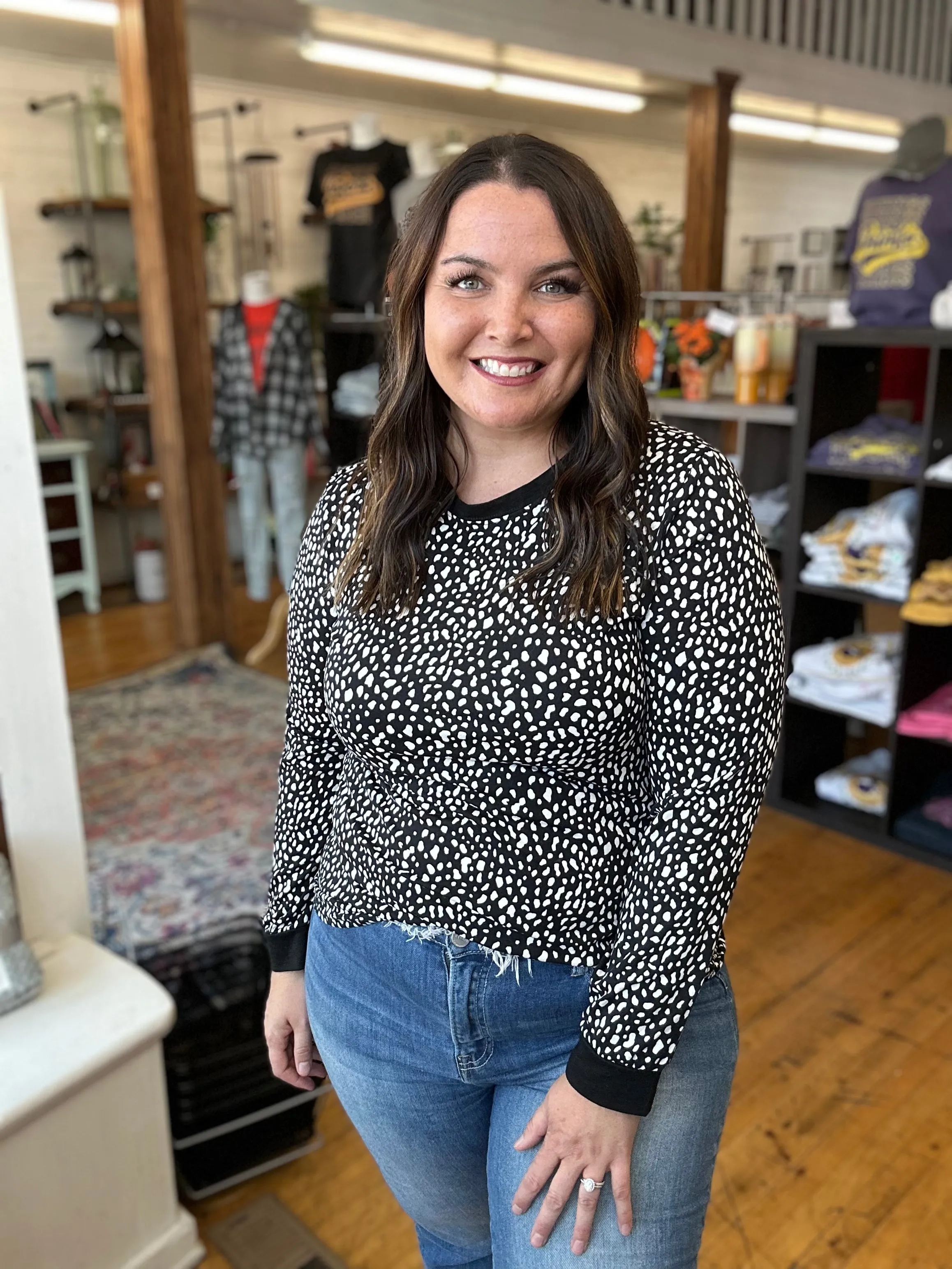 Black Animal Spotted Long Sleeve Top - Plus