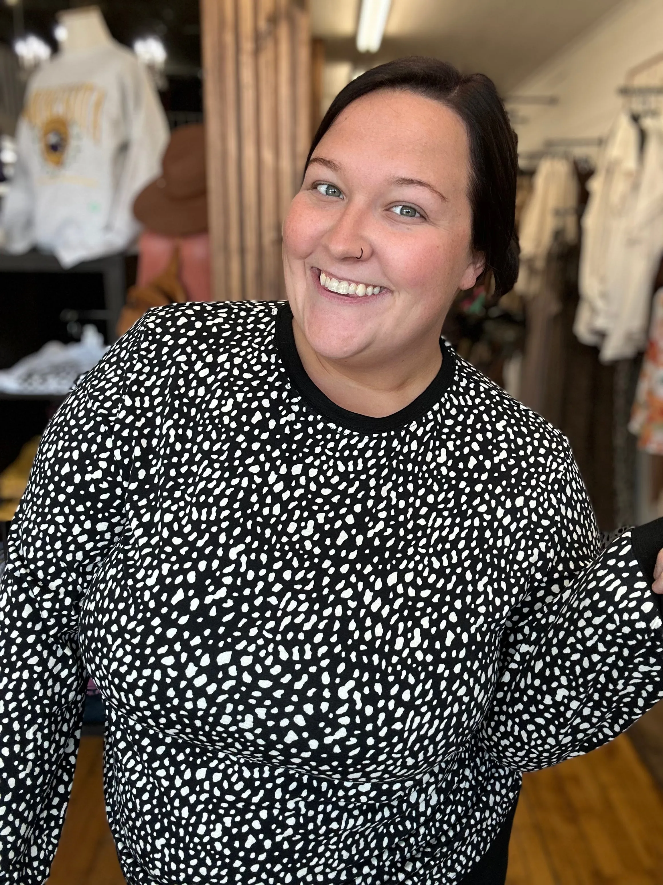 Black Animal Spotted Long Sleeve Top - Plus