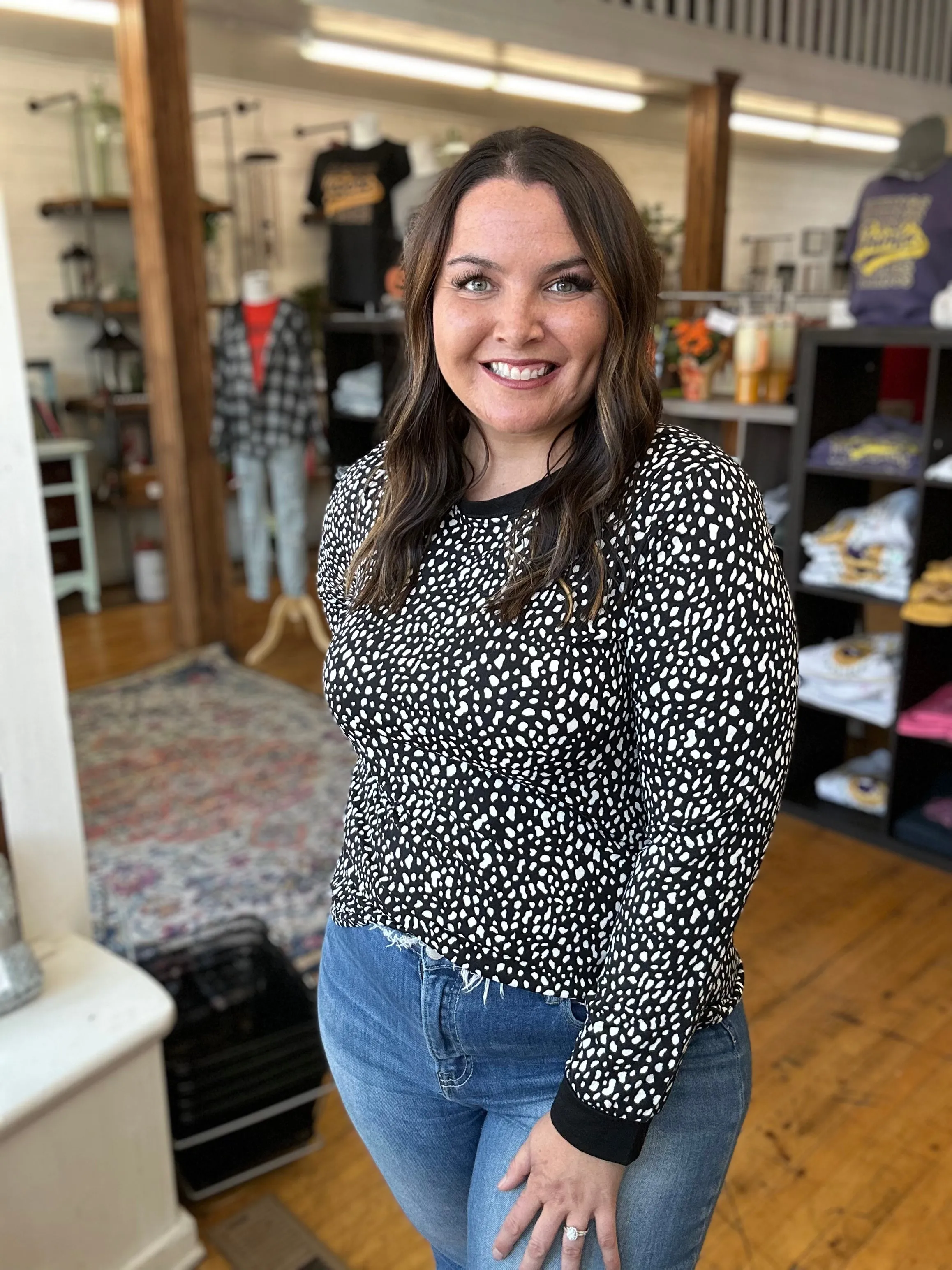 Black Animal Spotted Long Sleeve Top - Plus