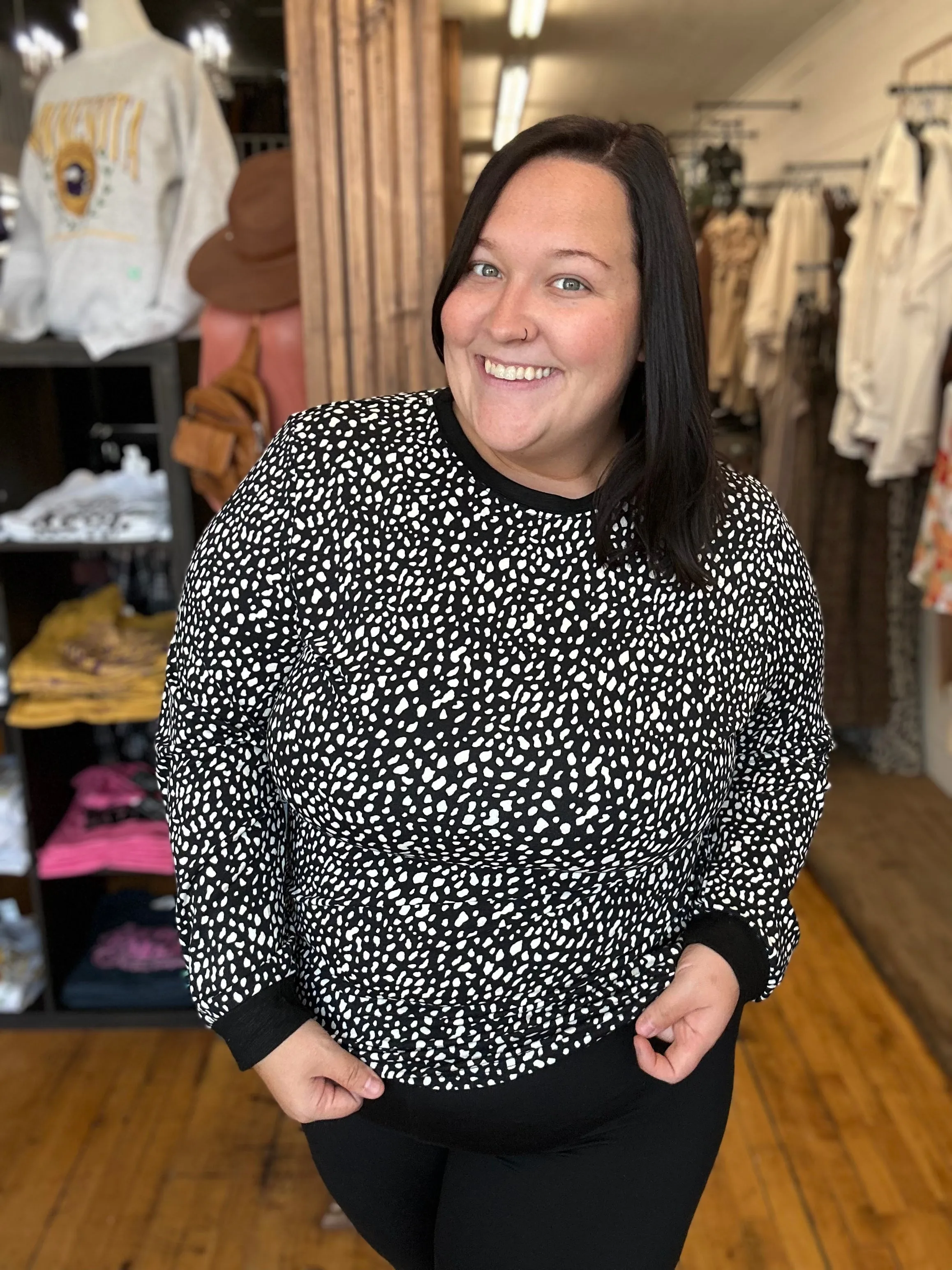 Black Animal Spotted Long Sleeve Top - Plus