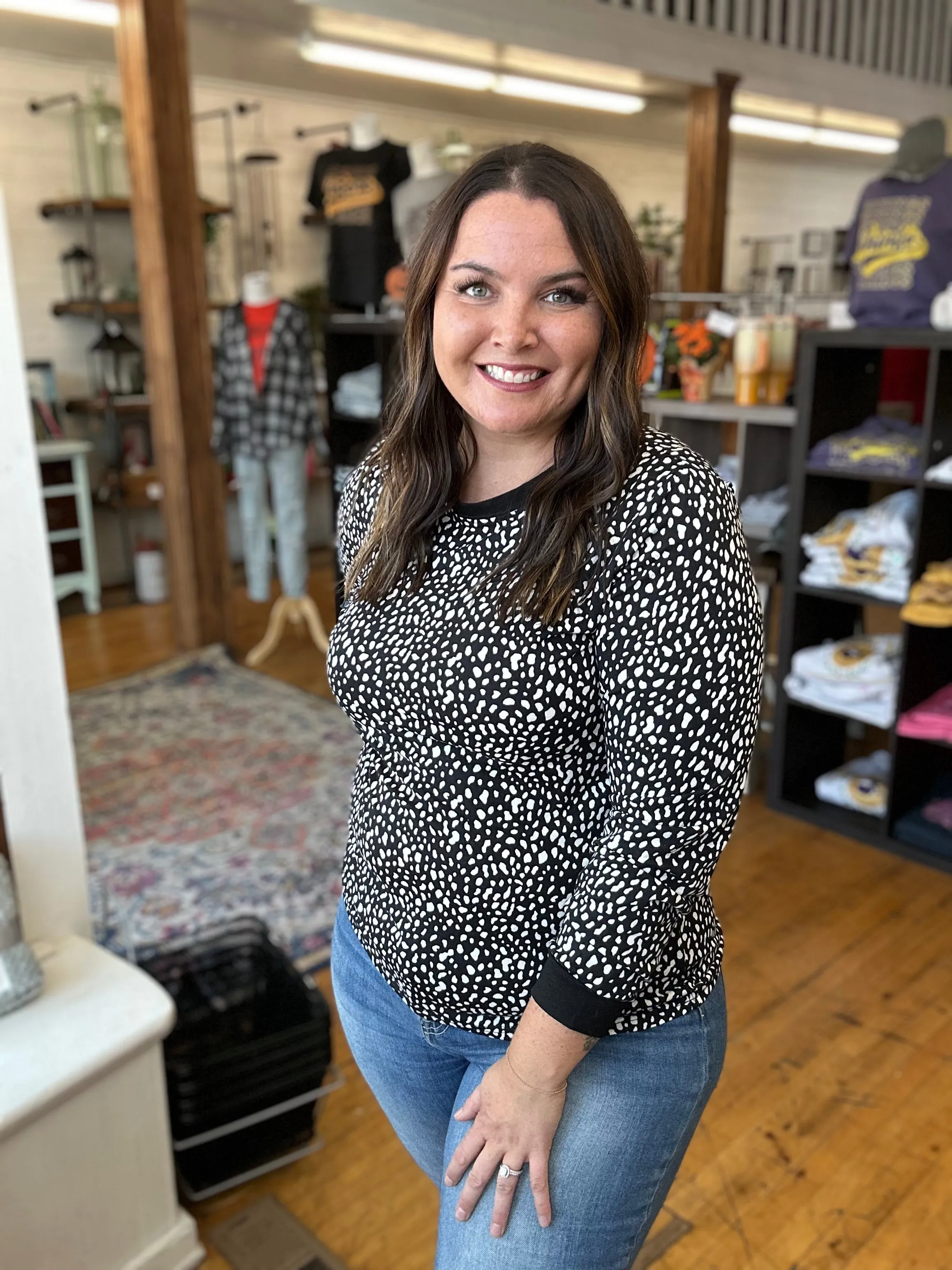 Black Animal Spotted Long Sleeve Top - Plus