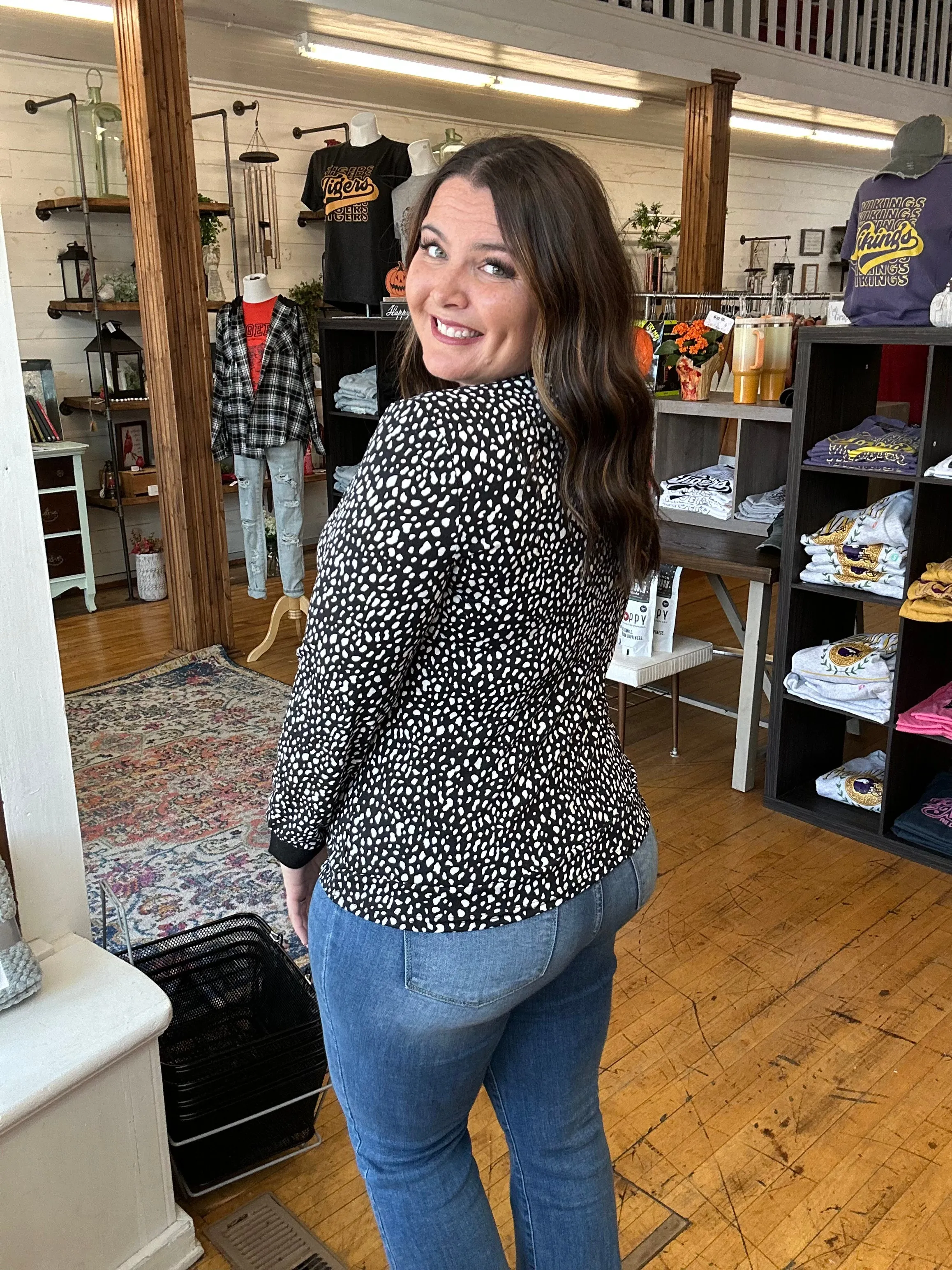 Black Animal Spotted Long Sleeve Top - Plus