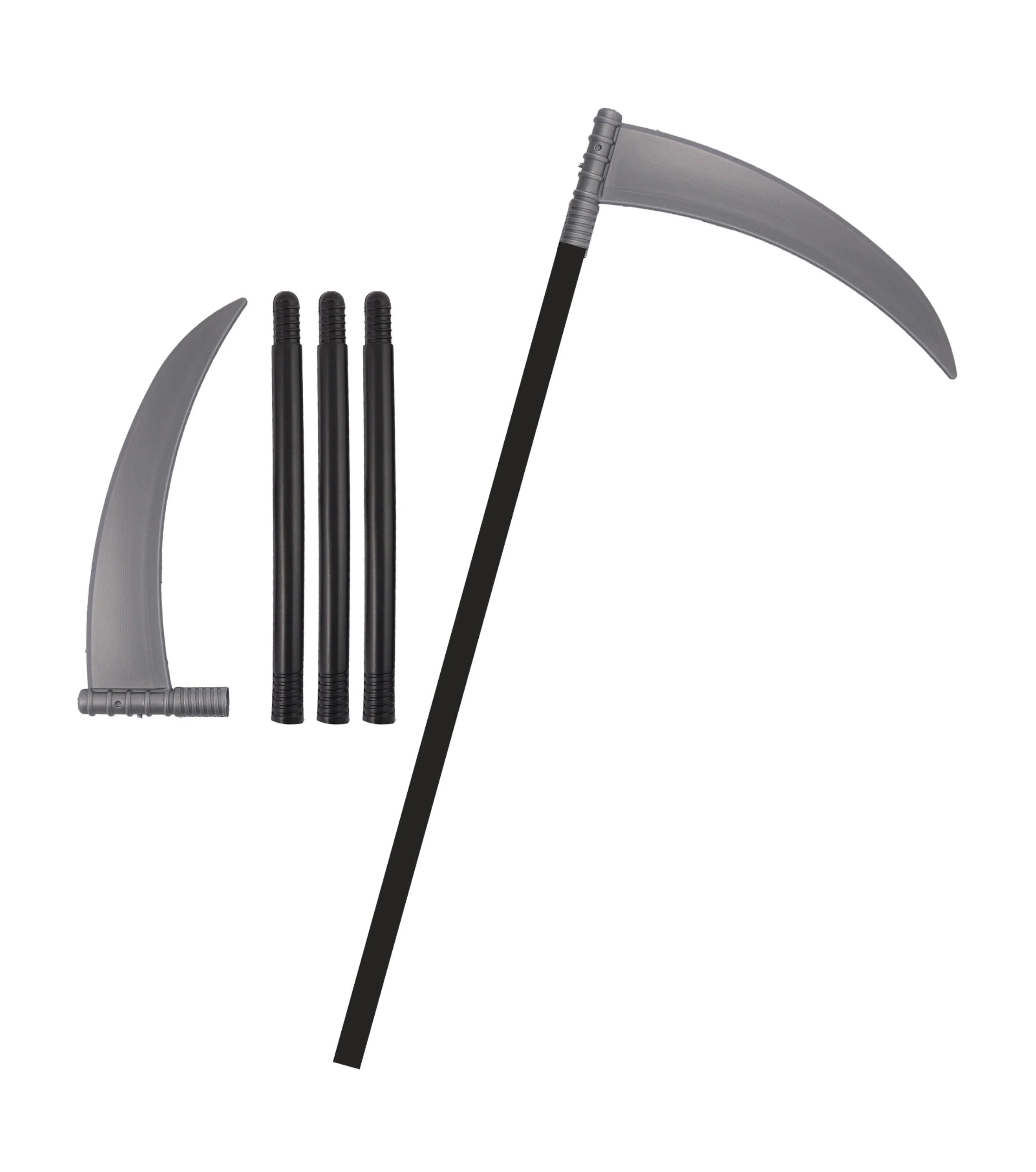 Black Dracula Cape, Male Evil Grin Face Mask, and Reaper Scythe Costume Set - Halloween Dracula Costume