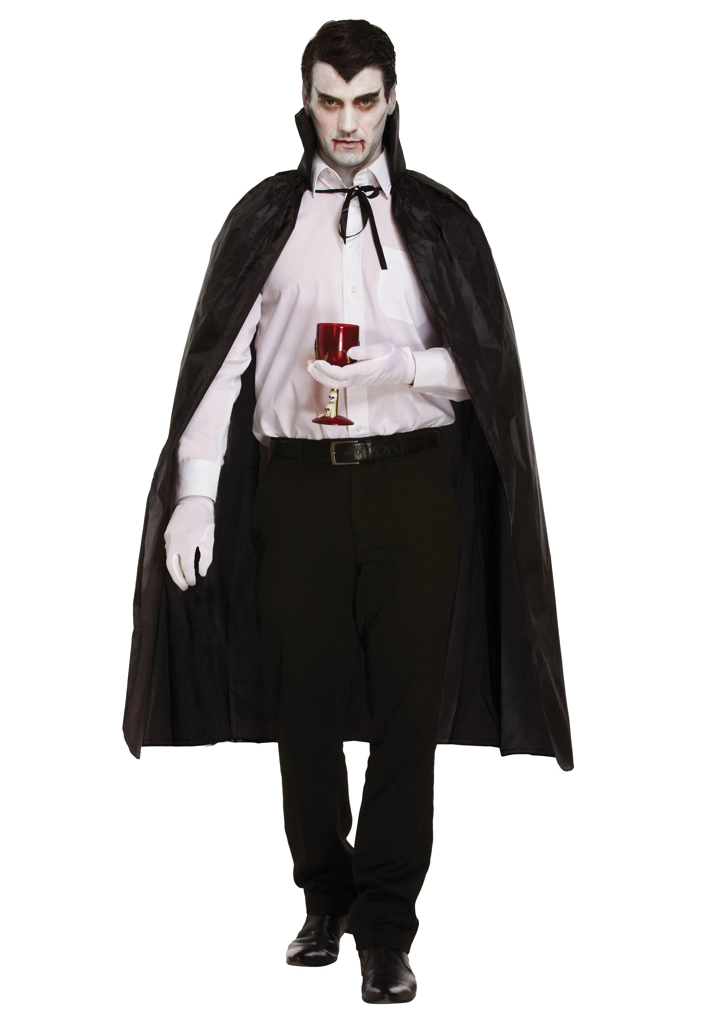 Black Dracula Cape, Male Evil Grin Face Mask, and Reaper Scythe Costume Set - Halloween Dracula Costume