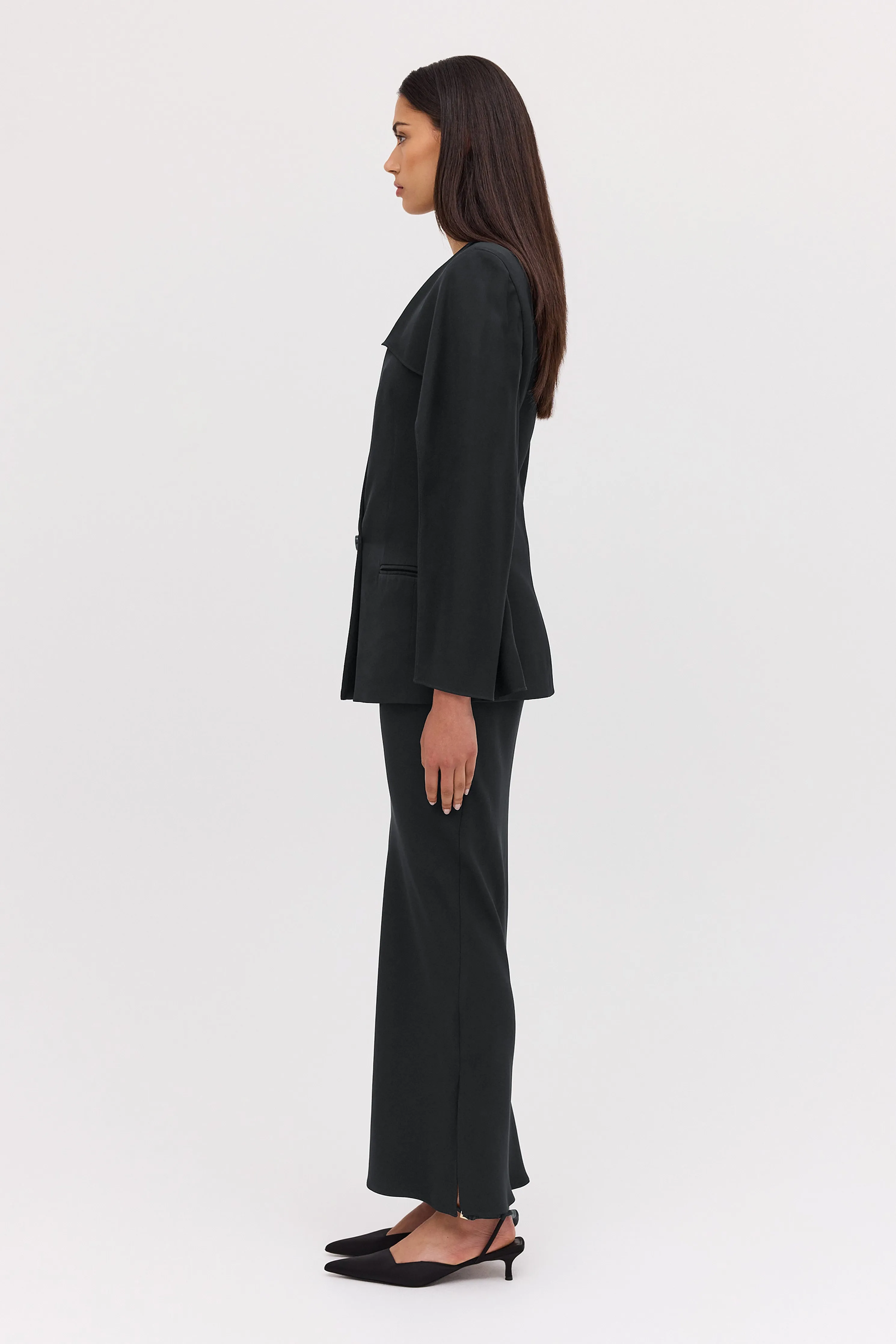 BLACK SATIN SPACES CAPE JACKET
