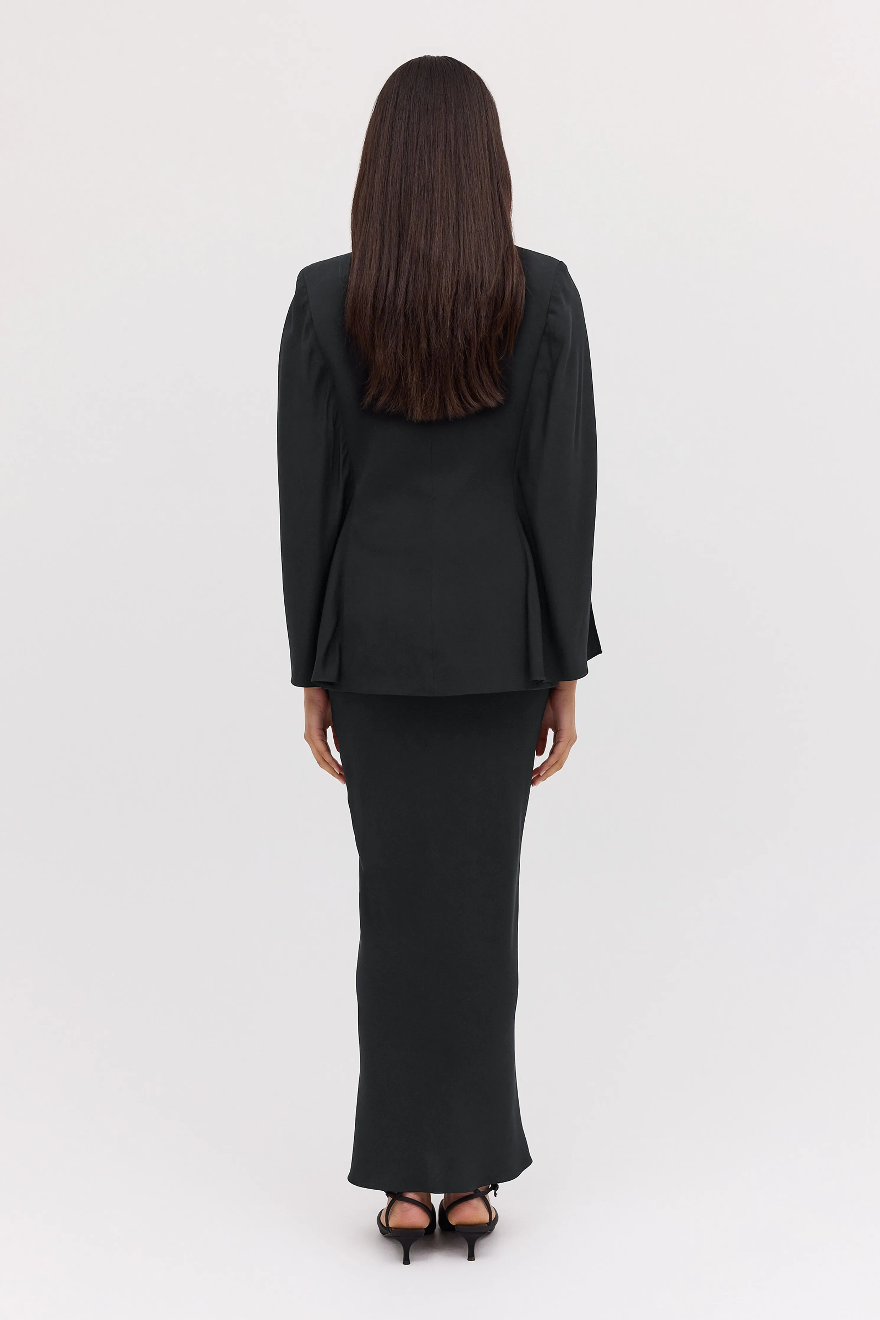BLACK SATIN SPACES CAPE JACKET