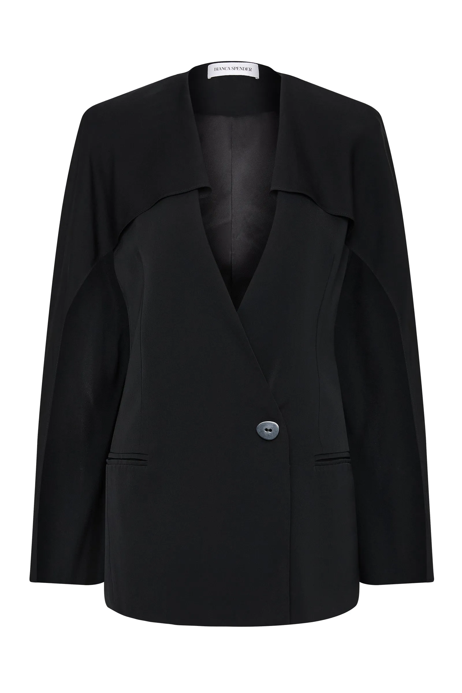 BLACK SATIN SPACES CAPE JACKET