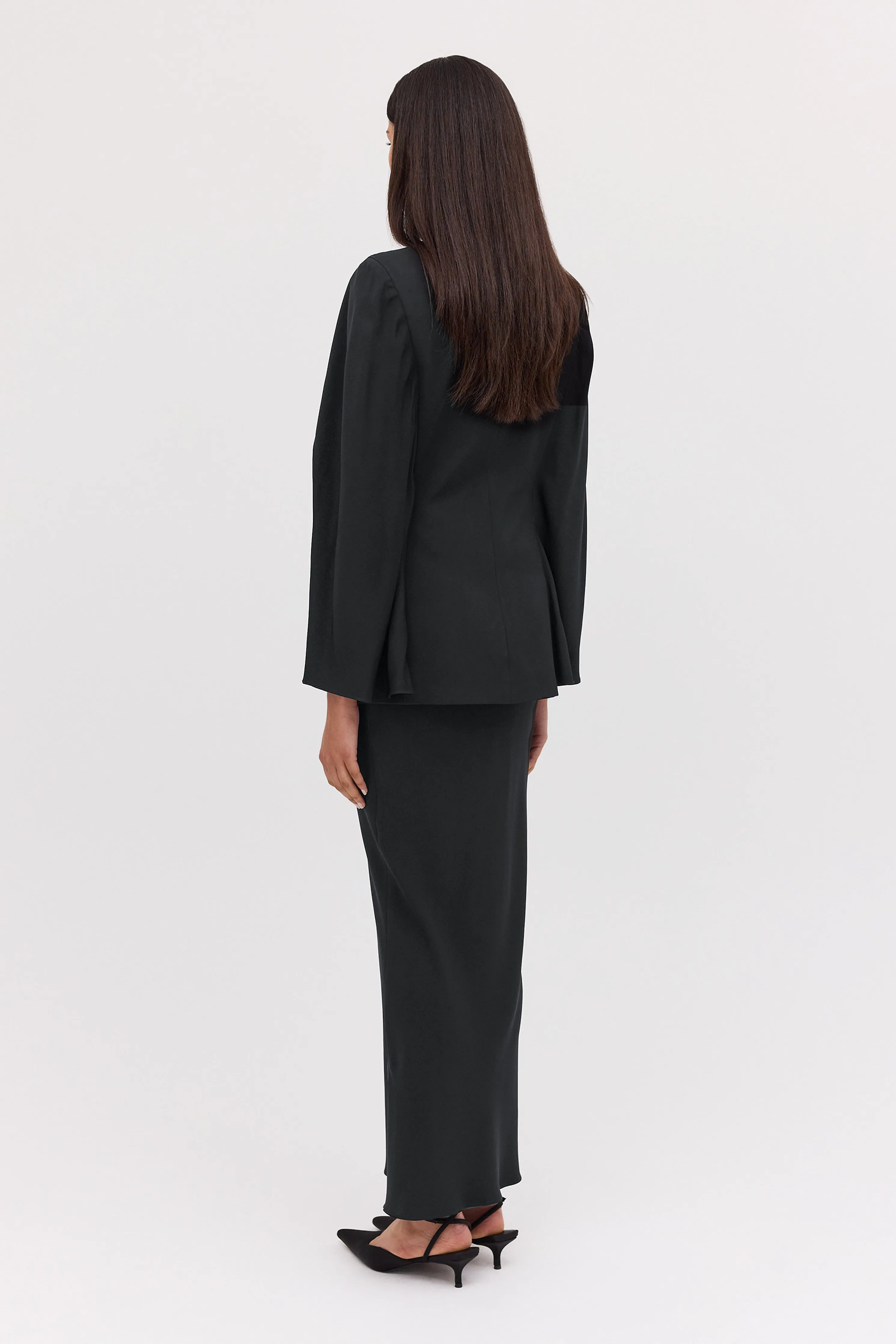 BLACK SATIN SPACES CAPE JACKET