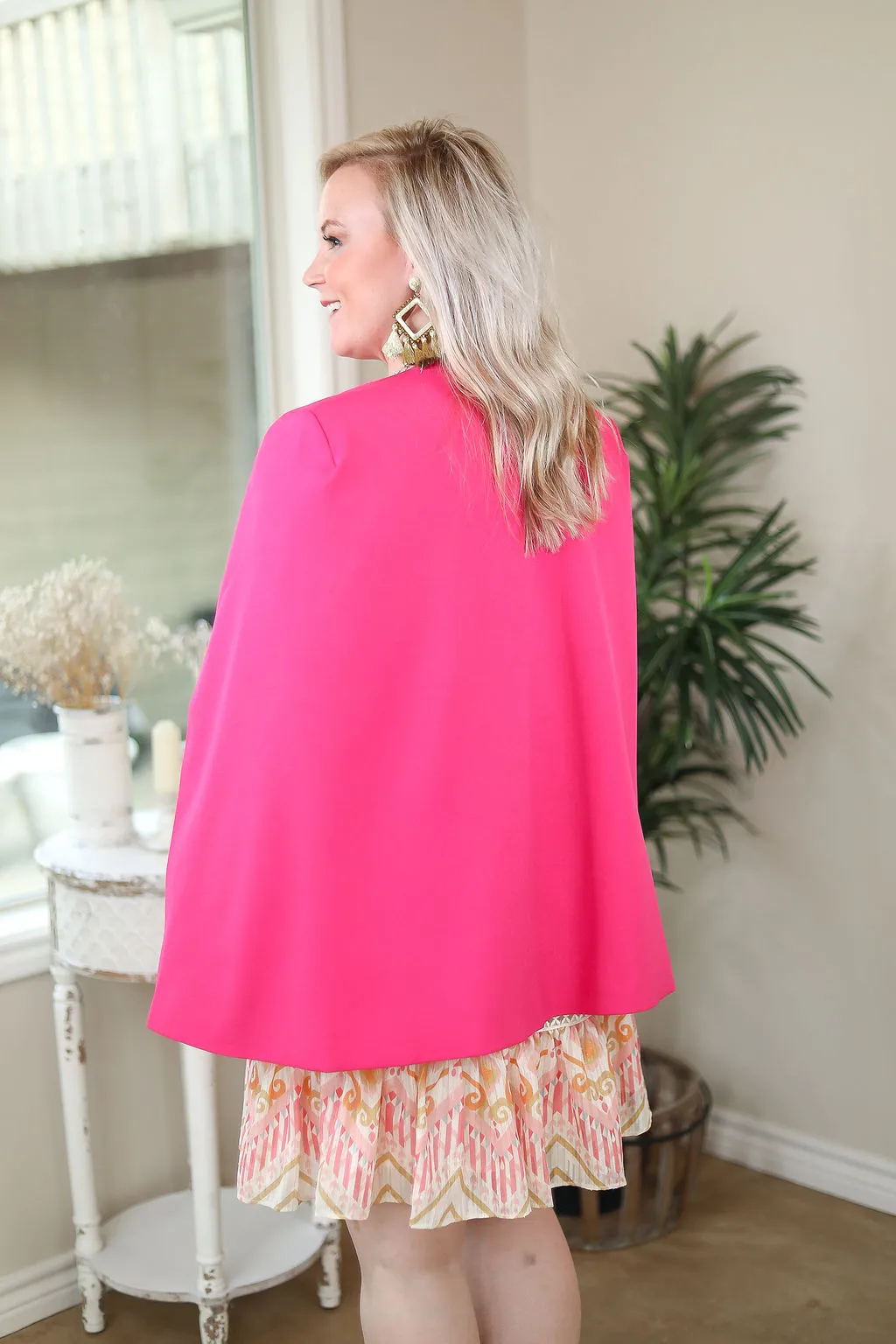Last Chance Size Small | Serious Business Cape Blazer in Fuchsia