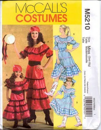 McCall's 5210 Ladies Gypsy Country Girl Dress Halloween Costume Pattern