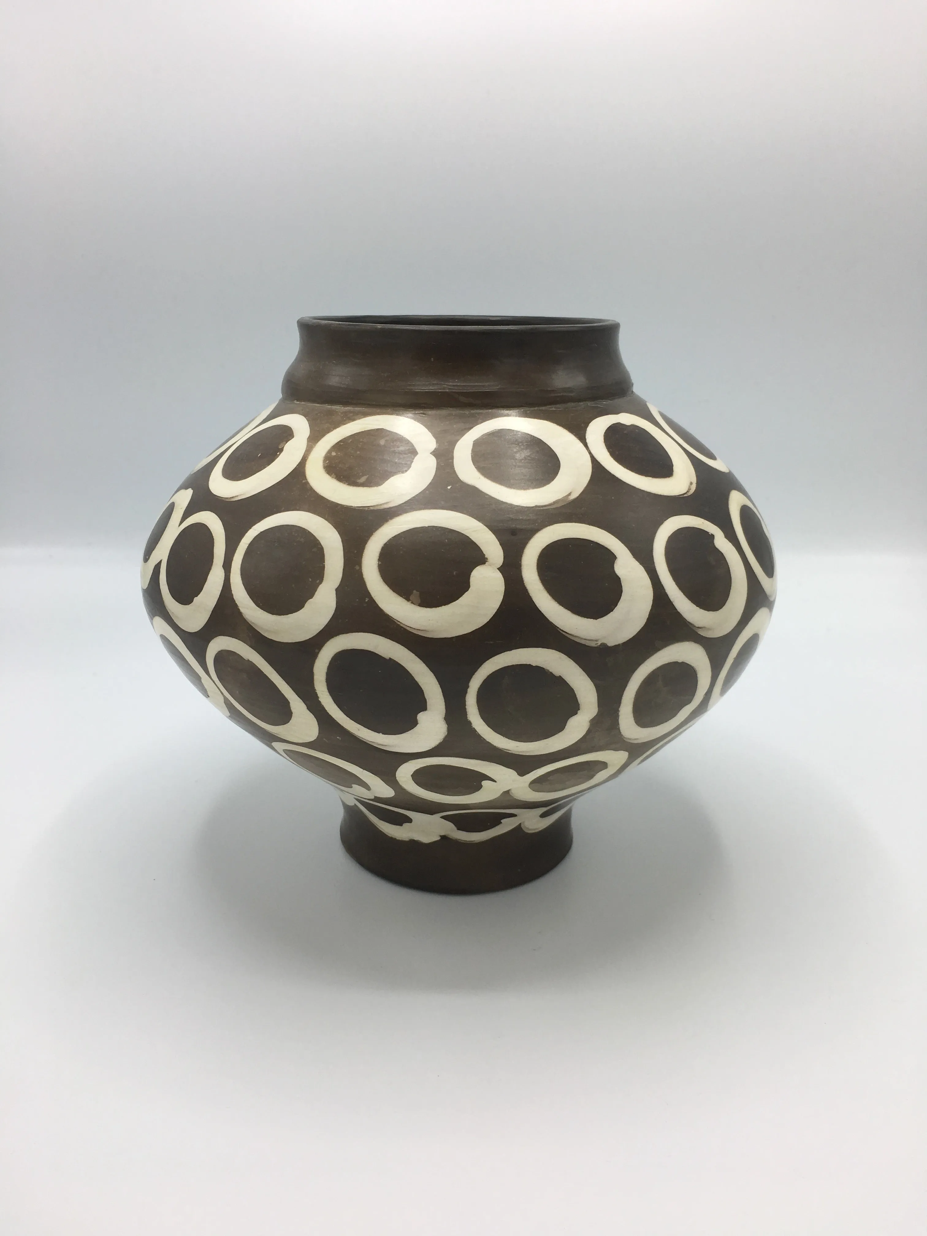 Potina Small Ball Pot, Brown with Cream Circles