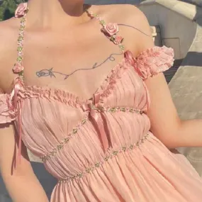 Rose in Bloom    Dress Kawaii Academia Y2K Cottagecore Coquette Fairycore Dollette Princesscore